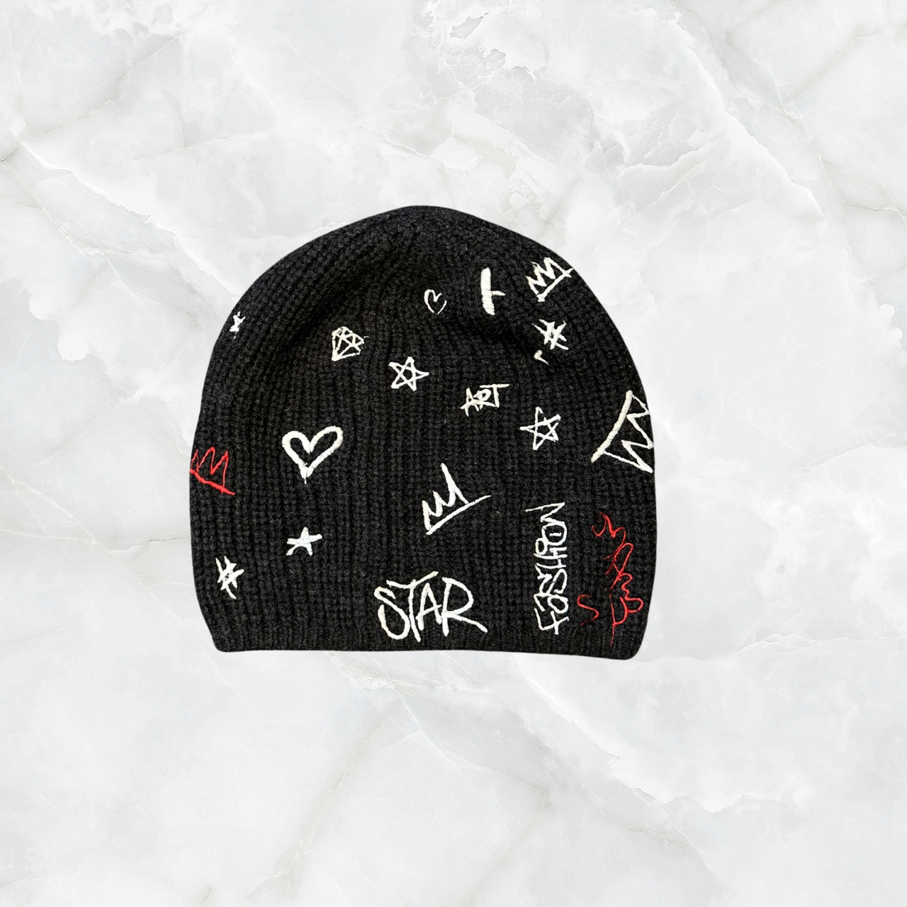 Merino Ribbed Beanie with Graffiti