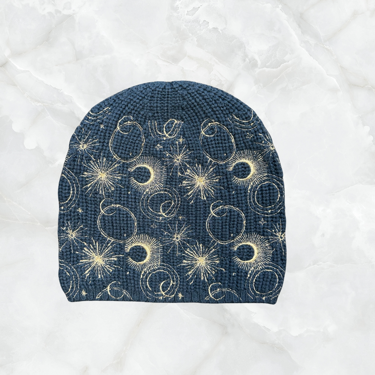 Ribbed Merino Beanie with Astrological Embroidery