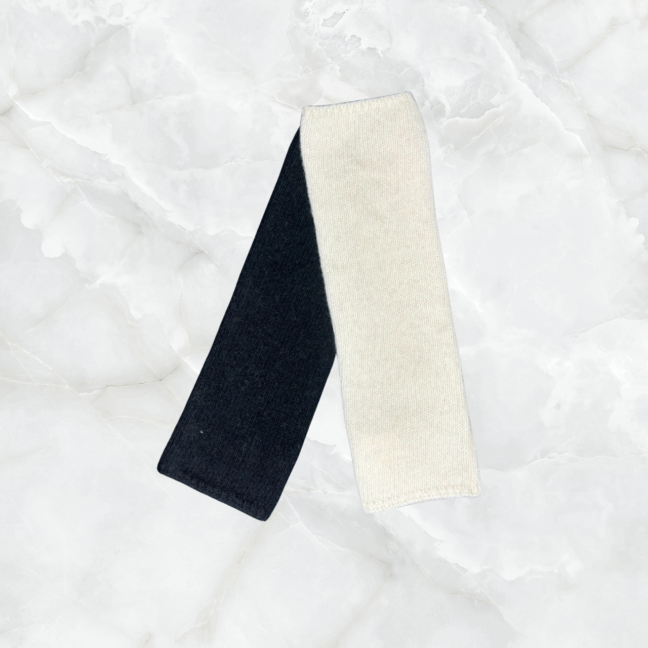 Two Tone Cashmere Long Fingerless Gloves