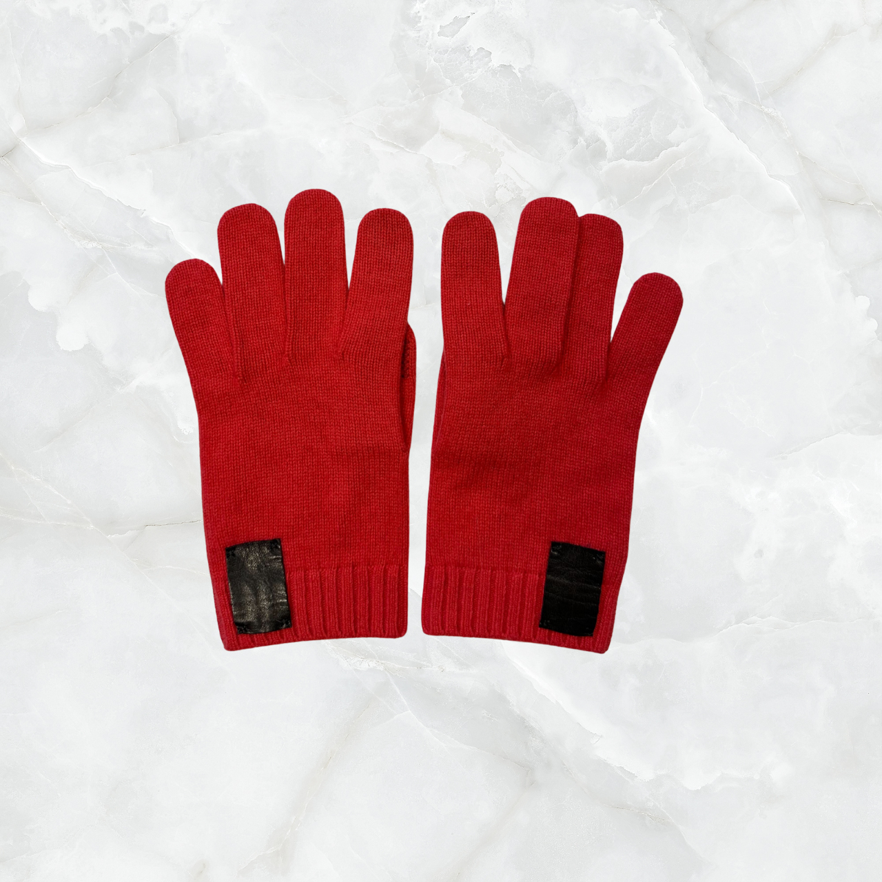 Men's Cashmere Short Full Finger Gloves with Stitch Leather Tab & Touchscreen Fingertip