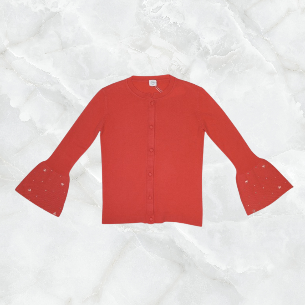 Cashmere Bell Sleeve Sweater w. Pearls & Crystals on Sleeve