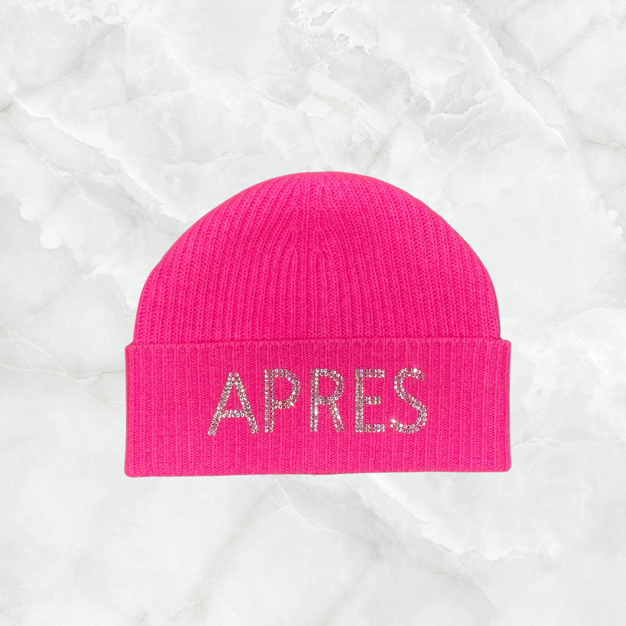 Cashmere Ribbed Cuffed Beanie w. Apres Crystals