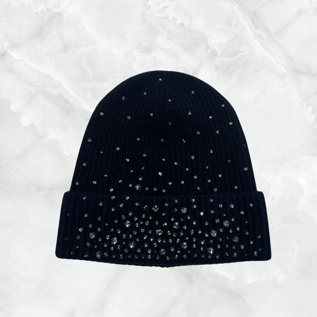 Cashmere Ribbed Beanie with Swarovski Asterism