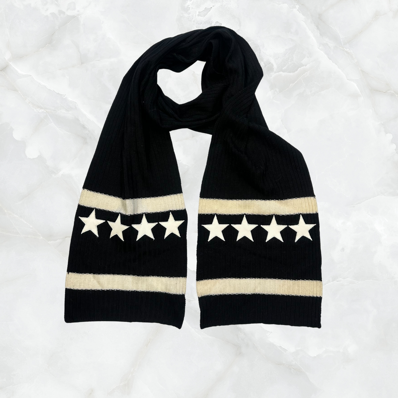 Ribbed Scarf with Contrast Stripes & Leather Stars