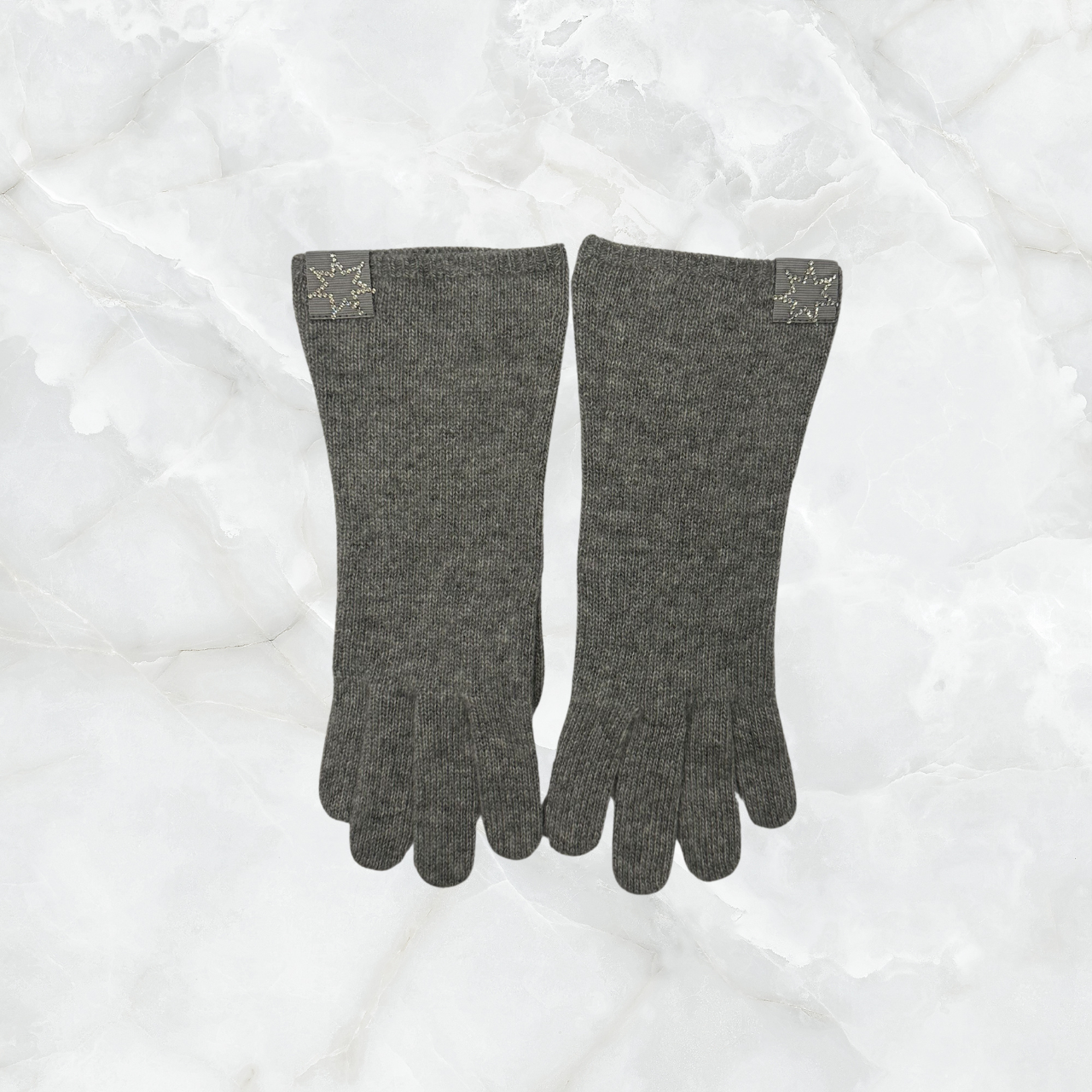 Cashmere Over the Wrist Gloves with Crystal Star Grosgrain Tab