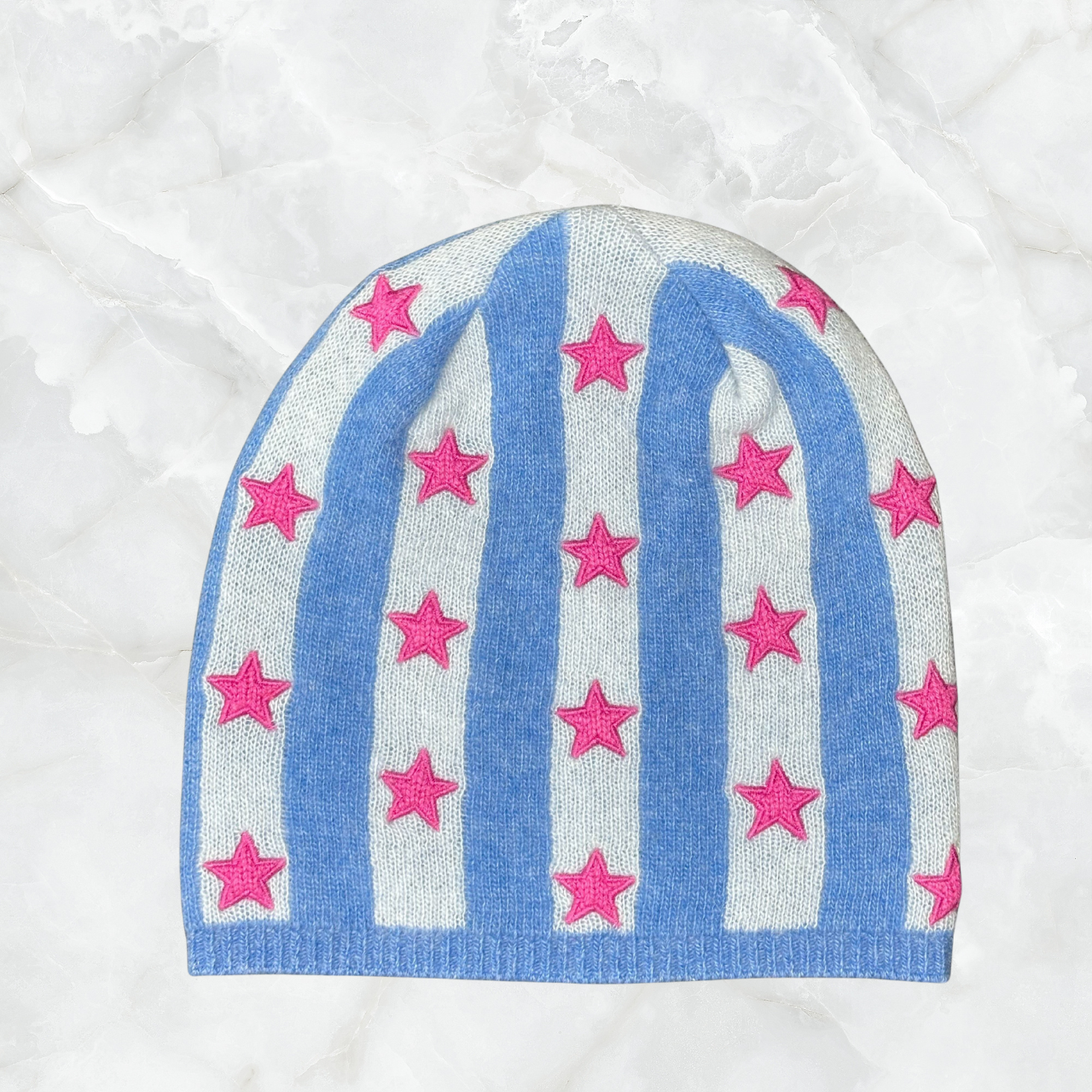 Cashmere Two Tone Beanie w. Embroidered Stars