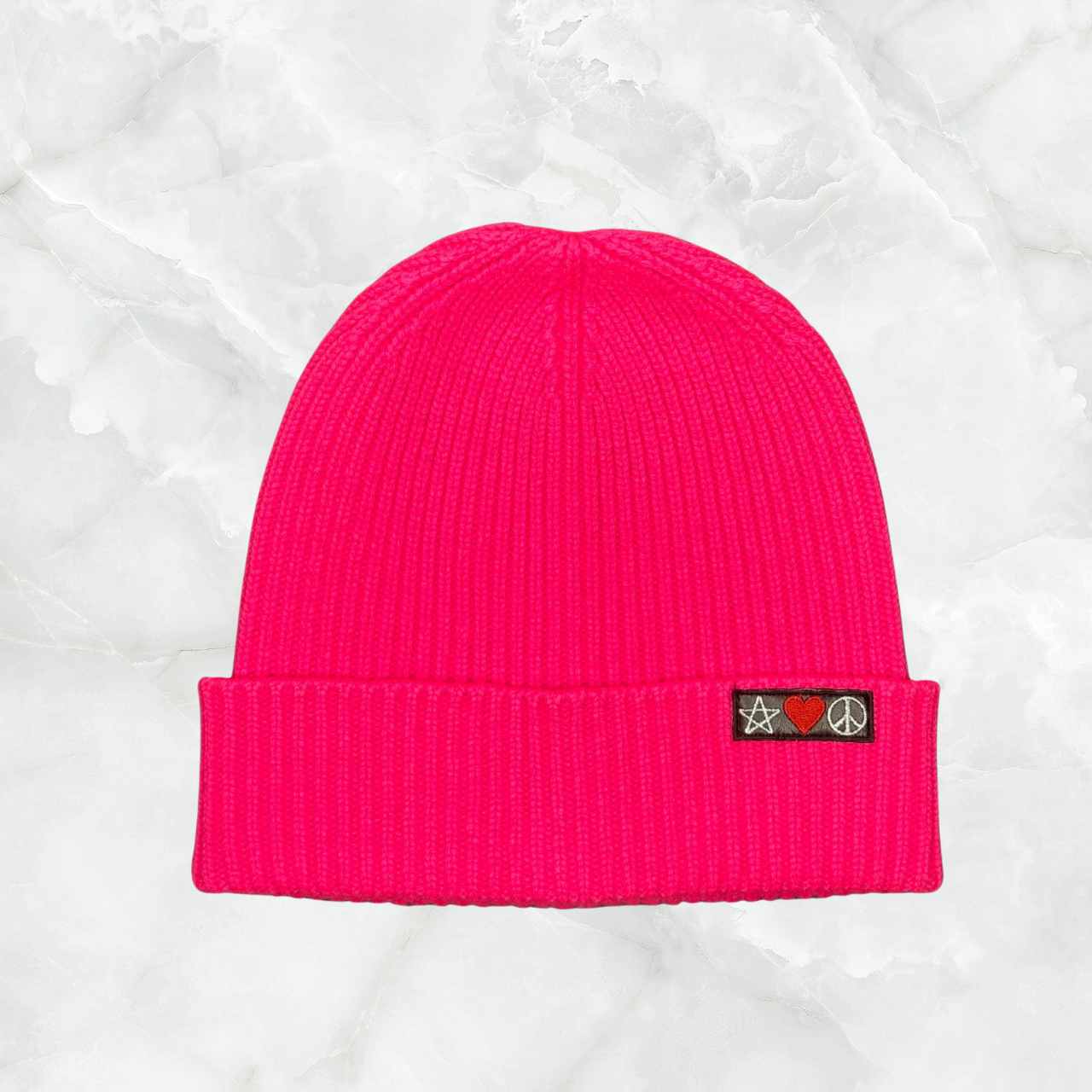 Cashmere Ribbed Beanie w. Embroidered Icons
