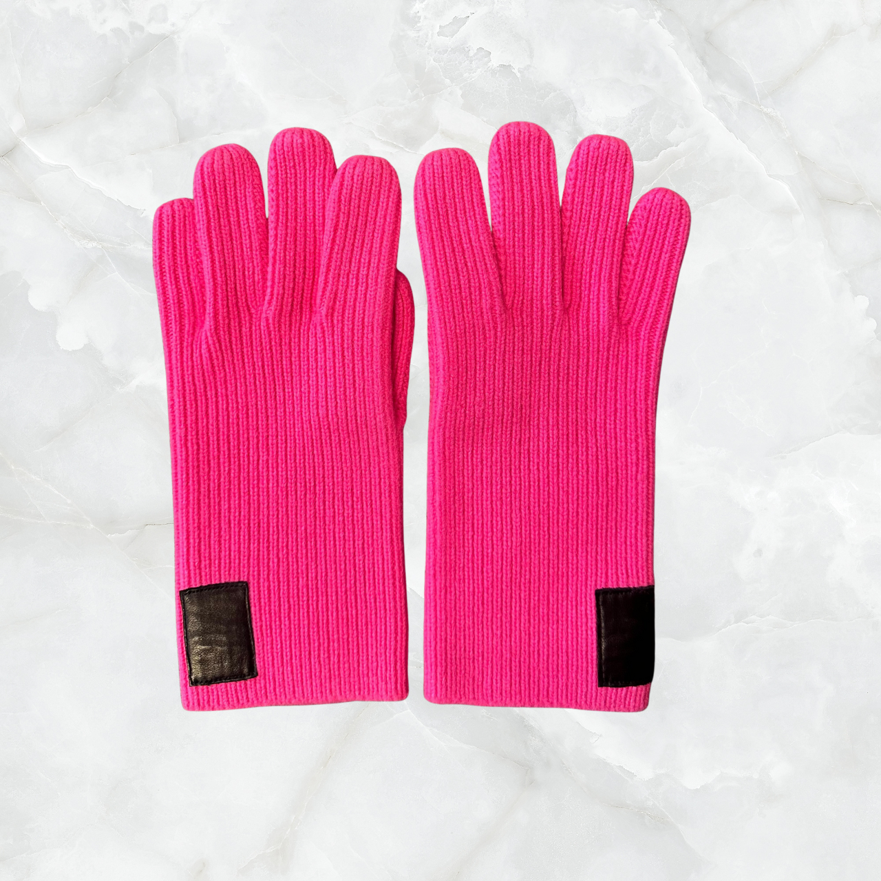 Cashmere Ribbed Gloves w. Leather Tab