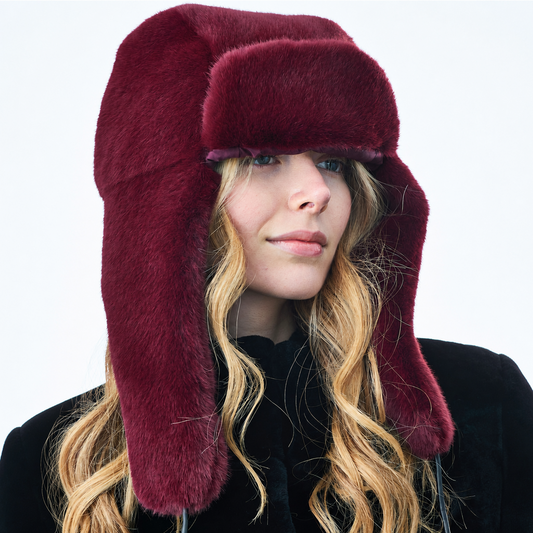 Faux Fur Trapper Hat - Wine