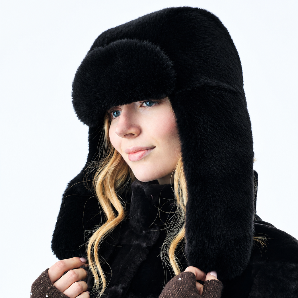 Faux Fur Trapper Hat- Black