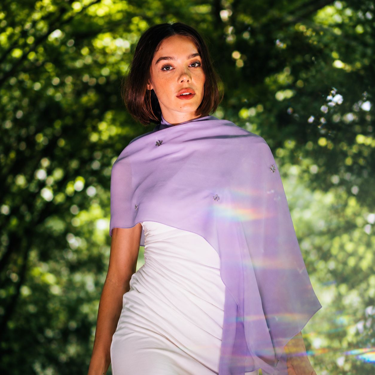 Silk Shawl w. Crystal Flower Clusters