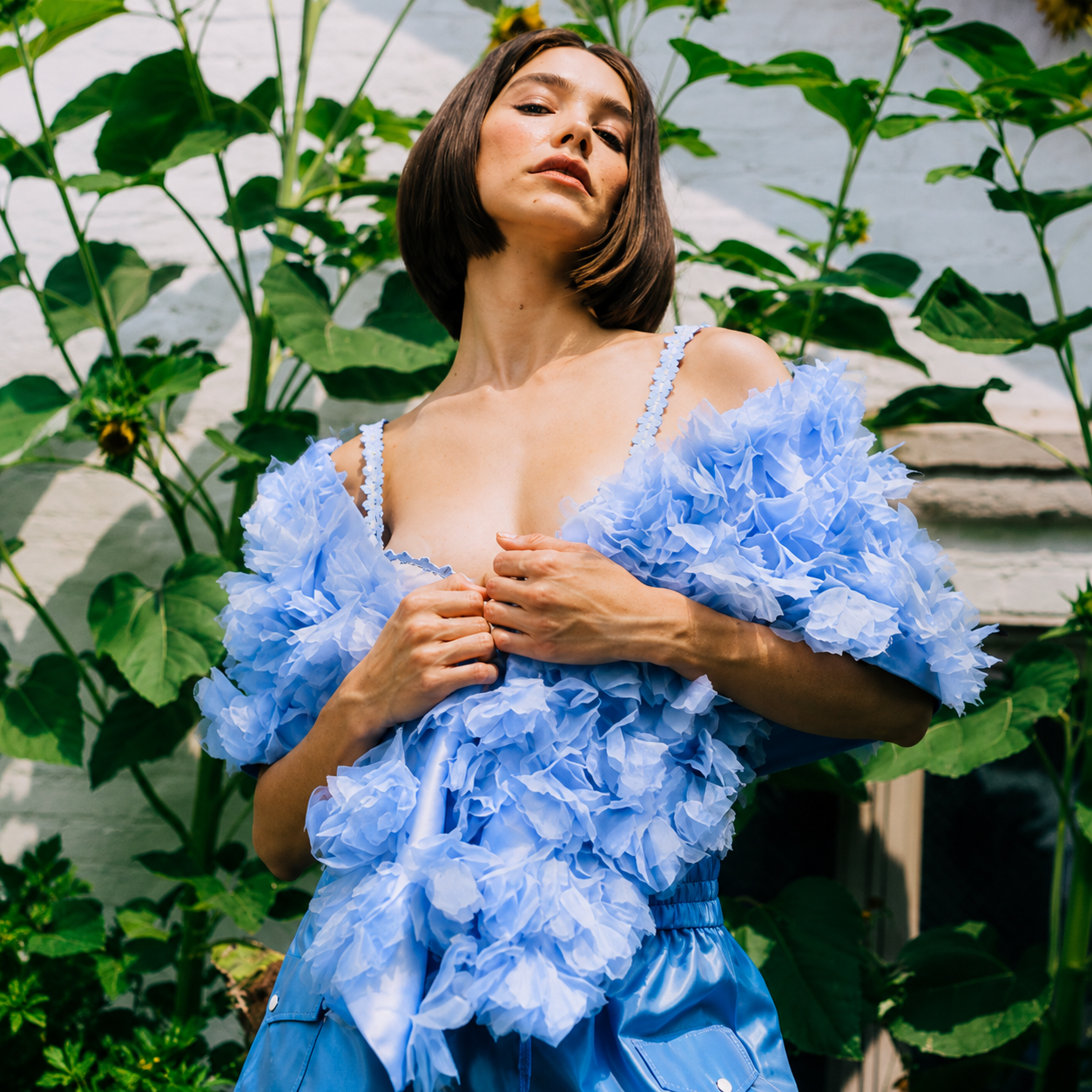 Silk Pull Thru Stole w. 3D Flowers