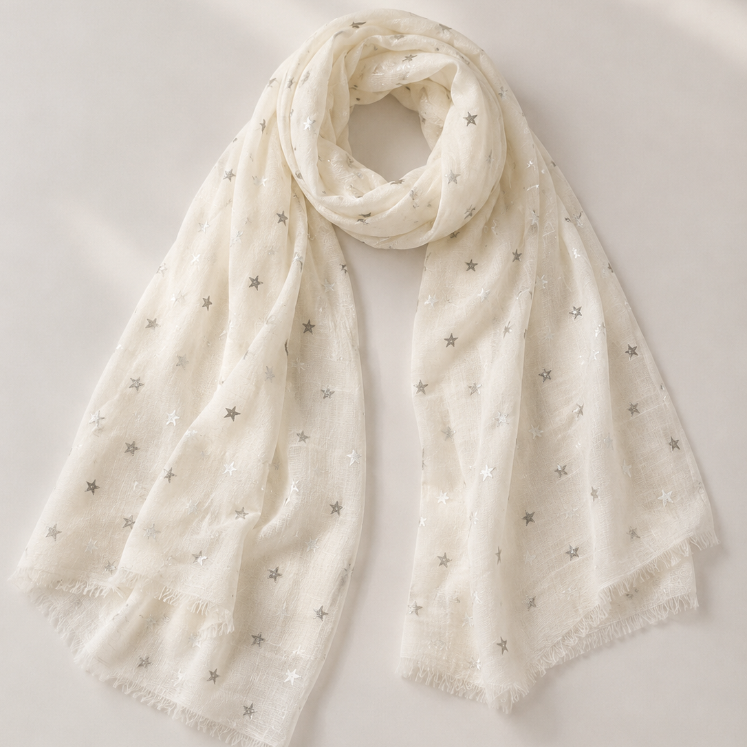 Shawl w. Silver Stars -White