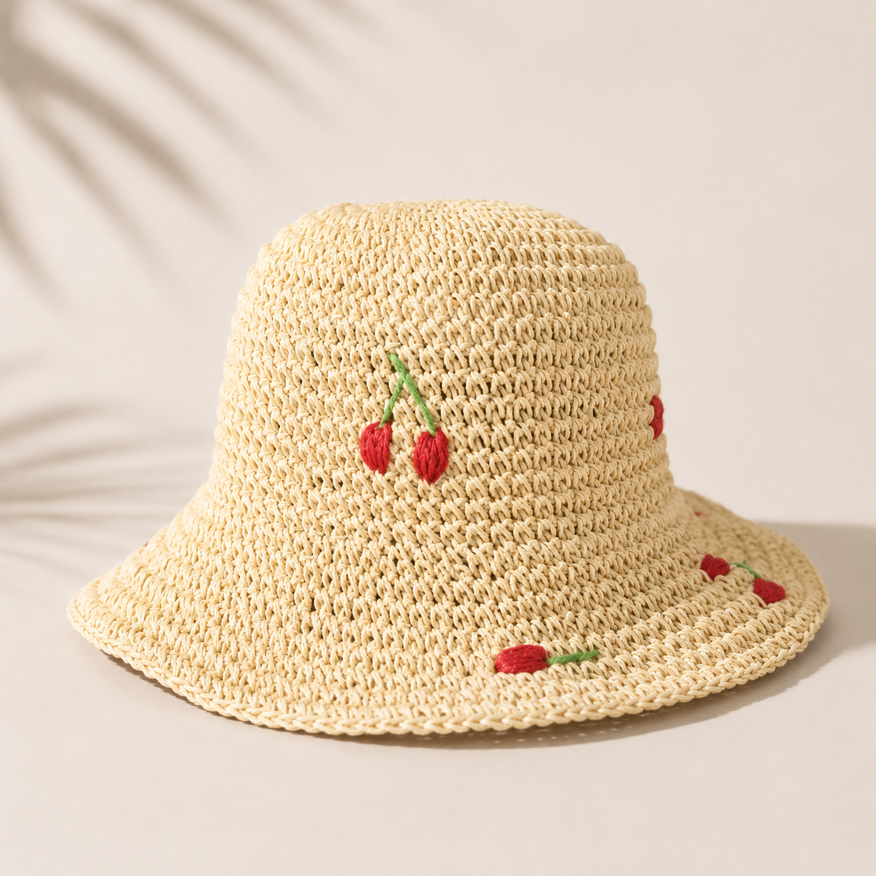 Woven Bucket Hat w. Cherries - Natural