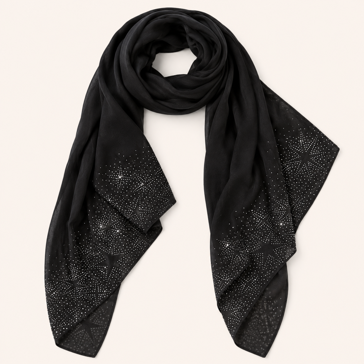 Silk Organza Shawl w. Scattered Crystal Star Silhouette Edge