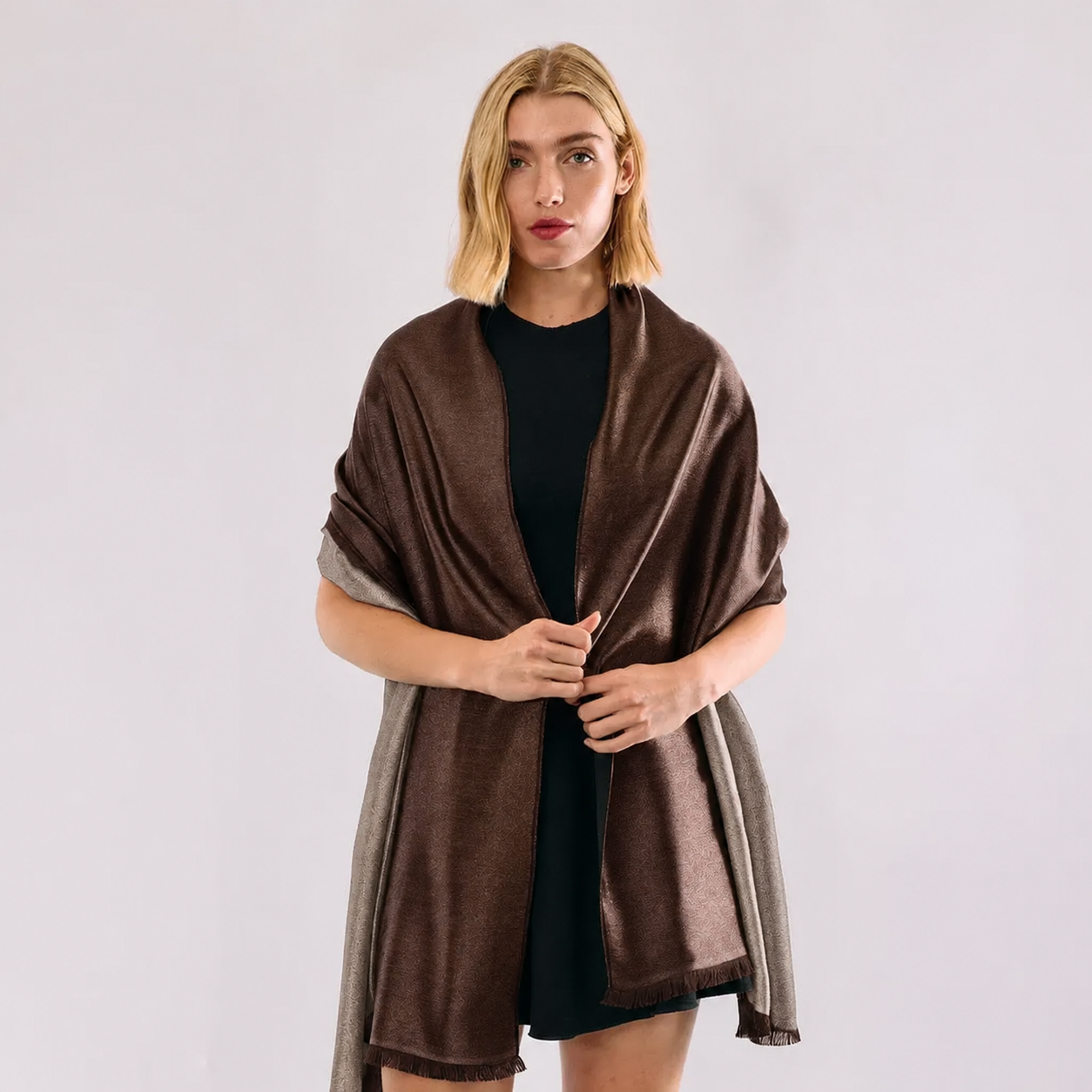 Reversible Metallic Shawl -Chocolate Brown with Silver