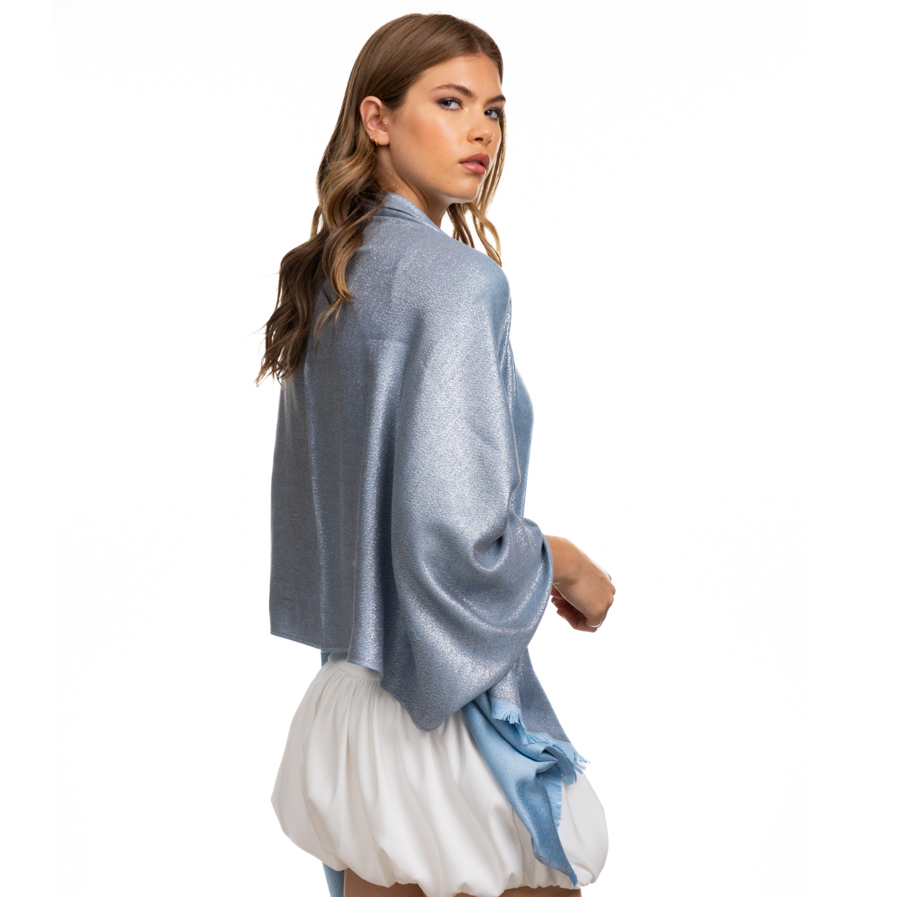 Metallic Shawl - Light Blue & Silver