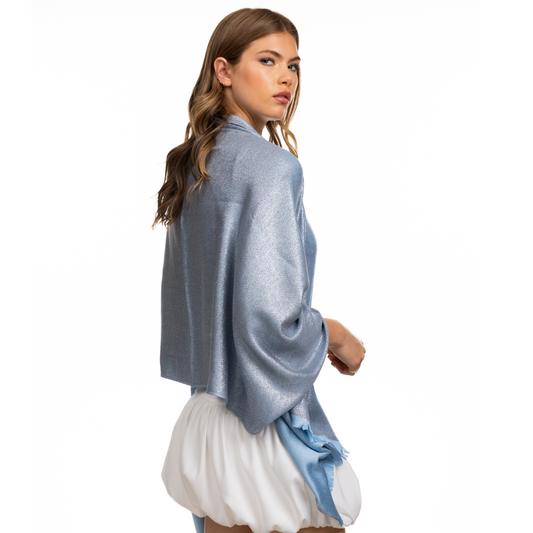 Metallic Shawl - Light Blue & Silver