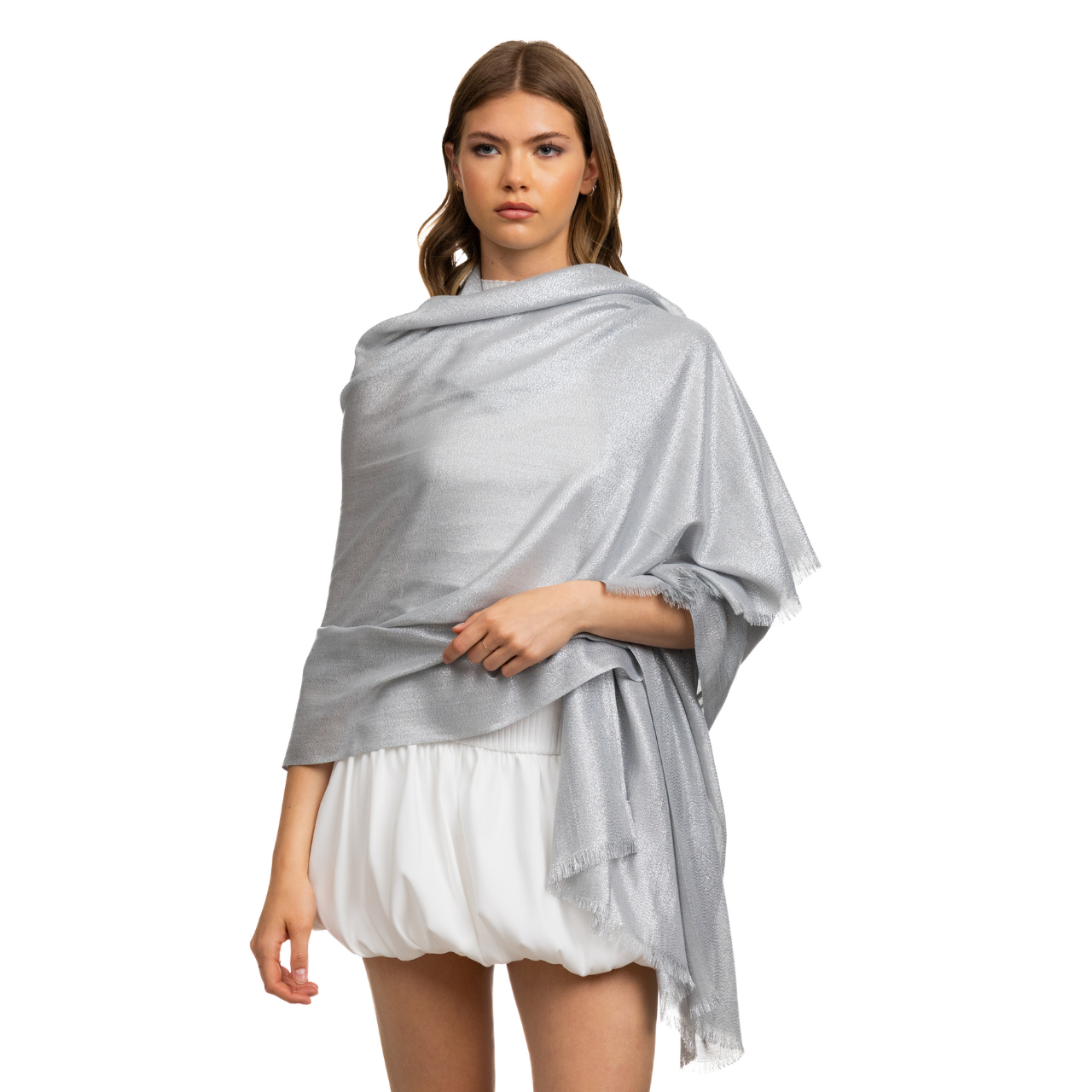 Metallic Shawl - Light Grey & Silver