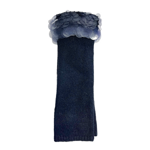 Long Fingerless Cashmere Gloves with Paillette Cuff - Navy