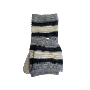 Flip Top Cashmere Mittens with Horizontal Rib & Stripes