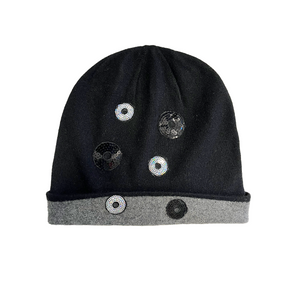 Reversible Beanie with Silver Sequin Circles - Black & Heather Charcoal