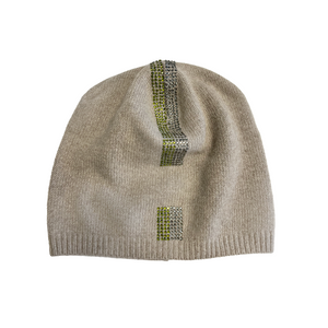 Baggy Cashmere Beanie with Two Tone Stripe - Nile