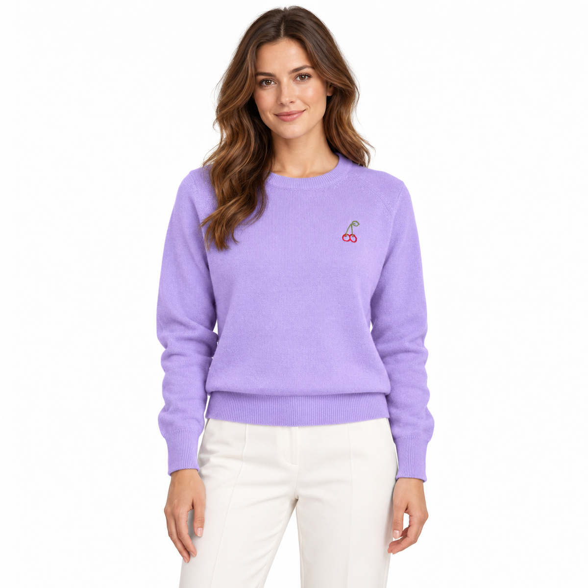 Cashmere Sweater with Cherry Embroidery