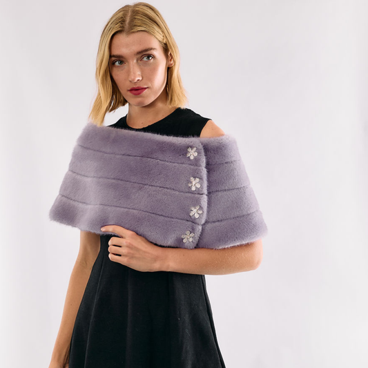 Faux Fur Emilia Shrug w. Flower Buttons - Lavender