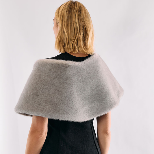 Faux Fur off The Shoulder Shrug - Light Grey