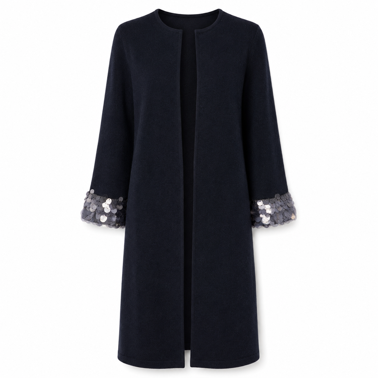 Cashmere Long Duster Coat with Paillette Cuff
