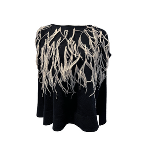 Cashmere Cape with Scattered Feathers - Black