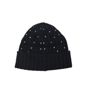 Chunky Rib Merino Silver Star Hat - Black