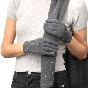 Full Finger Gloves w. Swarovski Crystals All Over - Heather Charcoal