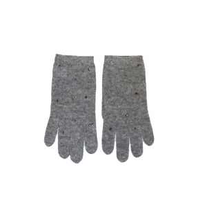 Kids Full Finger Gloves w. Two Tone Crystals - Light Heather Grey