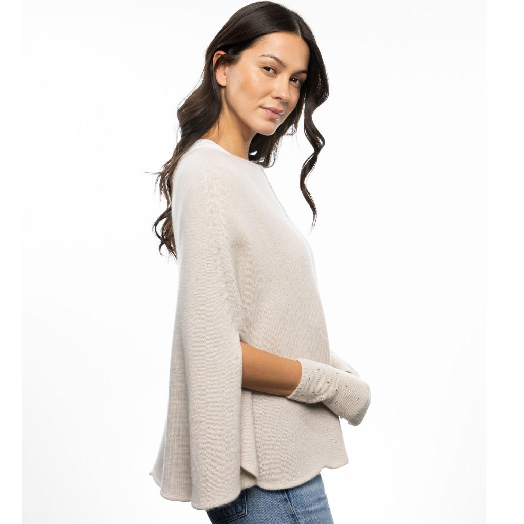 Scalloped Cashmere Cape with Pave Strip