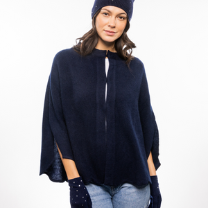 Cashmere Scalloped Open Tie Cape with Hand-beaded Ombre Starburst