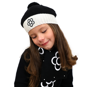 Kids Merino Beret with Embroidered Flowers