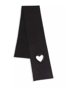 Cashmere Scarf w. Heart Cutout & Crystal Embellishment - Black