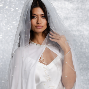 Bridal Scattered Pearl Veil with Till Death Do Us Part
