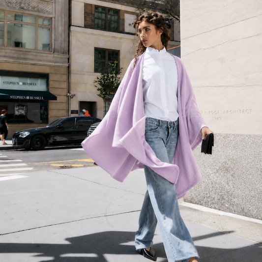 Cashmere Wool Knit Ruana with Scattered Crystals - Lavender