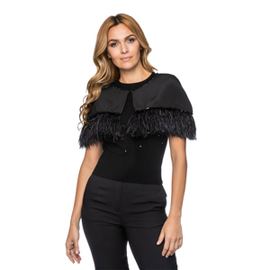 Ostrich Feather Jeweled Caplet - Black