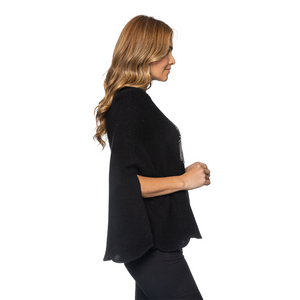 Scalloped Poncho with Beaded Starburst - Black
