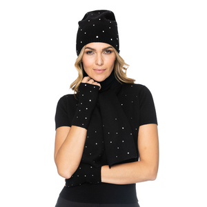 Cashmere Baggy Beanie w. Swarovski Crystals All Over - Black