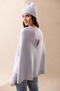 Cashmere Long Cape w. Covered Snap Buttons w. Swarovski Embellished Crystal Heart Cutout