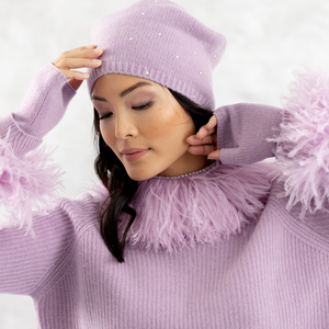 Cashmere Slouchy Beanie w. Swarovski Crystals All Over French