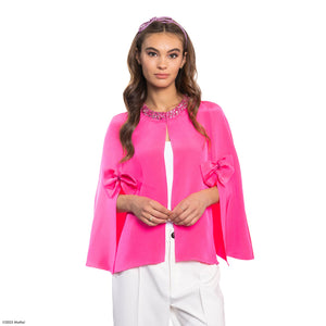 Barbie X Carolyn Rowan Silk Side Slits Cape w. Beaded Crystal Collar & Removable Bows