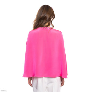 Barbie X Carolyn Rowan Silk Side Slits Cape w. Beaded Crystal Collar & Removable Bows