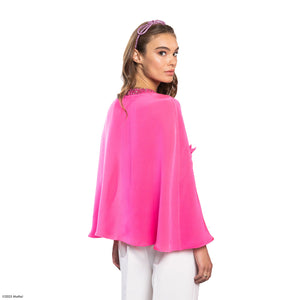 Barbie X Carolyn Rowan Silk Side Slits Cape w. Beaded Crystal Collar & Removable Bows