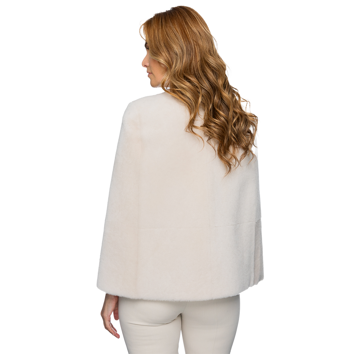 Shearling Reversible Open Front Cape - Yogi Ivory